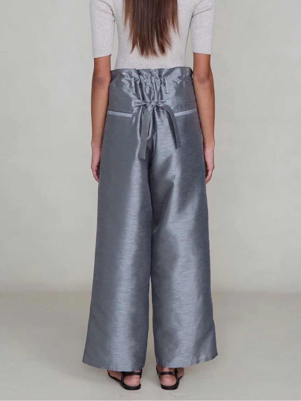 Chan Luu Dupioni Wide Leg Pant Steel - Picture 2 of 9